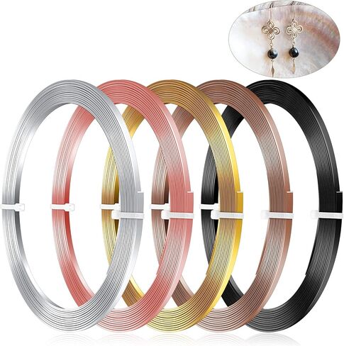 Hotop 5 Rolls Flat Aluminum Wire Bendable Anodized Craft Wire for Jewelry Making Soft Metal Wire for DIY Bezel Sculpting, 16.4 Feet 3 mm, Gold, Sliver, Black, Light Copper, Brown in Saudi Arabia
