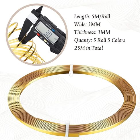 Hotop 5 Rolls Flat Aluminum Wire Bendable Anodized Craft Wire for Jewelry Making Soft Metal Wire for DIY Bezel Sculpting, 16.4 Feet 3 mm, Gold, Sliver, Black, Light Copper, Brown in Saudi Arabia