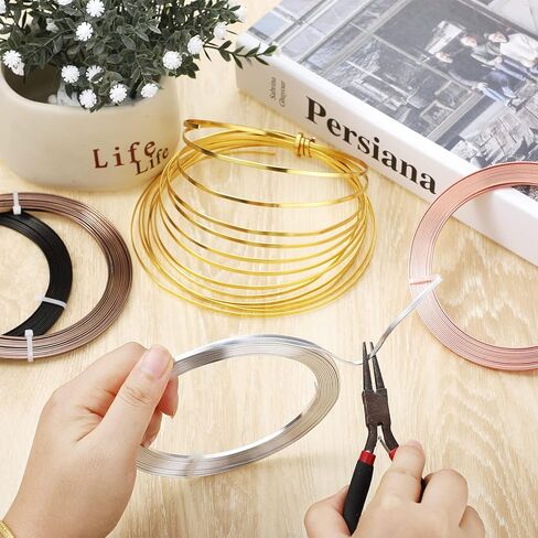 Hotop 5 Rolls Flat Aluminum Wire Bendable Anodized Craft Wire for Jewelry Making Soft Metal Wire for DIY Bezel Sculpting, 16.4 Feet 3 mm, Gold, Sliver, Black, Light Copper, Brown in Saudi Arabia
