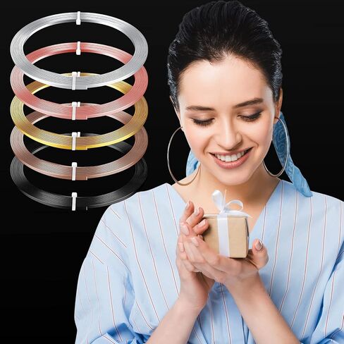 Hotop 5 Rolls Flat Aluminum Wire Bendable Anodized Craft Wire for Jewelry Making Soft Metal Wire for DIY Bezel Sculpting, 16.4 Feet 3 mm, Gold, Sliver, Black, Light Copper, Brown in Saudi Arabia