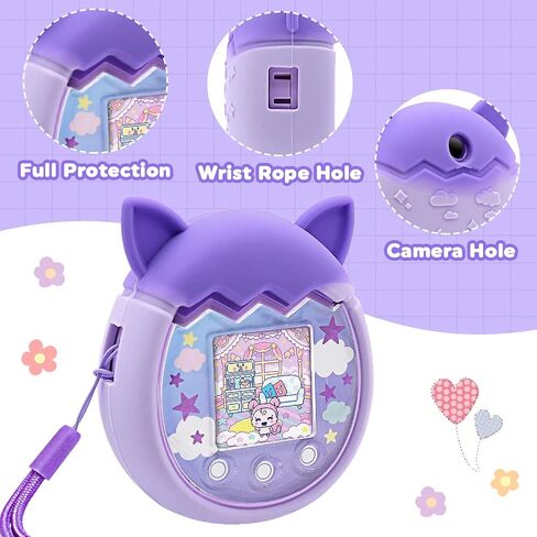 حافظة من السيليكون من Winceed لجهاز ألعاب الحيوانات الأليفة الافتراضية Tamagotchi Pix، غطاء واقٍ لجلد Tamagotchi Pix مع حزام يد (فيروزي+وردي) in Kuwait