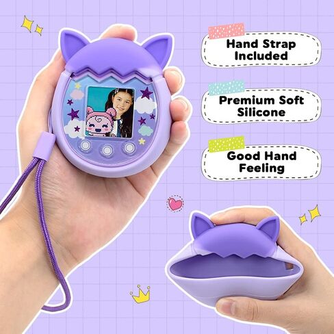 حافظة من السيليكون من Winceed لجهاز ألعاب الحيوانات الأليفة الافتراضية Tamagotchi Pix، غطاء واقٍ لجلد Tamagotchi Pix مع حزام يد (فيروزي+وردي) in Kuwait