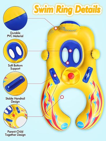 Kalolary Inflatable Baby Swimming Ring, Mommy and Baby Parent-Child Double Person Inflatable Float Seat Swimming Boat with Removable Sun Canopy for Baby and Mom Swim Ring Summer Pool Supplies in Saudi Arabia