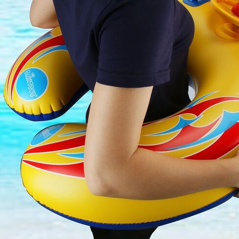 Kalolary Inflatable Baby Swimming Ring, Mommy and Baby Parent-Child Double Person Inflatable Float Seat Swimming Boat with Removable Sun Canopy for Baby and Mom Swim Ring Summer Pool Supplies in Saudi Arabia