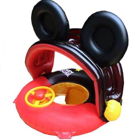 حمام سباحة للأطفال من أرسيماتو يطفو مع مظلة قابلة للإزالة للحماية من الشمس، طوف لطيف قابل للنفخ مع مقعد ومقبض، حلقة سباحة على شكل قارب للأطفال الرضع لا تقلب للأطفال الصغار من عمر 4 إلى 48 شهرًا in Kuwait