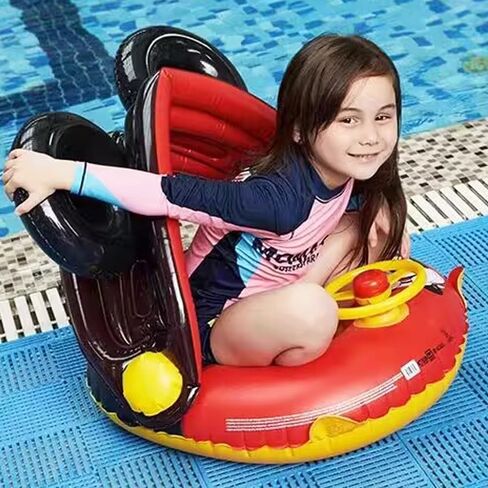 حمام سباحة للأطفال من أرسيماتو يطفو مع مظلة قابلة للإزالة للحماية من الشمس، طوف لطيف قابل للنفخ مع مقعد ومقبض، حلقة سباحة على شكل قارب للأطفال الرضع لا تقلب للأطفال الصغار من عمر 4 إلى 48 شهرًا in Kuwait