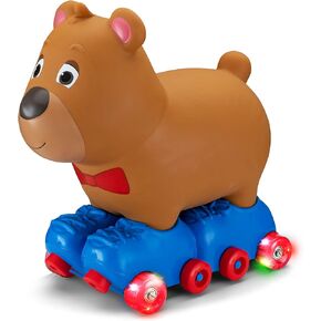 Kid Trax Silly Skaters Bear Toddler Foot to Floor Ride On Toy, Kids 1-3 Years Old, Soft and Inflatable, Single Rider, Light Up LED Rollerskates, Brown