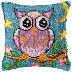 KINGLELE Latch Hook Pillow Kit for Kids Adults DIY Throw Pillow Cover Needlework Cross Stitch Kits Printed Canvas Owl Pattern Sofa Decor 17 inch x 17 inch in Saudi Arabia