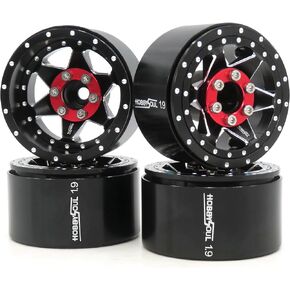 hobbysoul RC 1.9 Beadlock Wheels Adjustable 4 Negative Offsets Rims Black Hex 12mm for 1/10 Crawler Truck Axial SCX10 Traxxas TRX-4 Tamiay CC01 Redcat Gen8, (4-Pack)