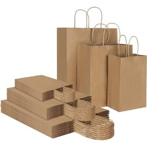 Toovip 90 Pack White Kraft Paper Bags with Handles Bulk, 3 Assorted Sizes Gift Wrap Bags for Favors Grocery Retail Party Birthday Shopping Business Goody Craft Merchandise Take Out Sacks
