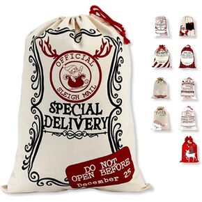 Christmas Santa Sack, Large Christmas Canvas Gift Bag with Drawstring, [Place to Write Wishes] Reusable Personalized Best Gift, for Xmas Package Storage, Christmas Party Supplies Favors