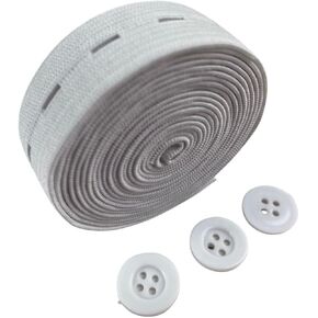 Buttonholes Elastic Flat Sewing Band Spool with Button 15mm, Elastic Stretchable, Ideal for DIY Waistbands,Necklines 3/4 inch × 2 Yards. (Black) in Kuwait