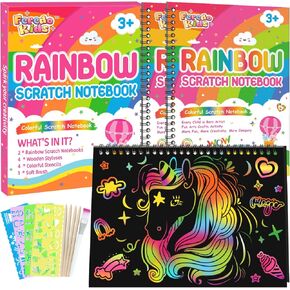 FEREDO KIDS Rainbow Scratch Notebook Paper - خدش أسود من لوازم الحرف الفنية مجموعة أدوات التلوين للأطفال الذين تتراوح أعمارهم بين 3-9 الفتيات والأولاد DIY عيد ميلاد الأطفال وأنشطة عيد الفصح هدية 4 حزمة in Kuwait