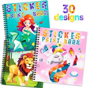 homicozy 4PCS Sticker Paint Books for Kids Ages 4-10,Dinosaur Astronaut Ocean Animals Designs Paint by Stickers,Sticker by Numbers,Party Birthday Gifts for Boys 4-10,Create 40 Pictures at a Time