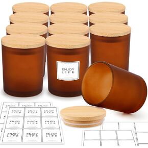 GOTIDEAL 12 Pack 9 OZ Clear Candle Jars with Bamboo Lids for Making Candles Supplies, Bulk Empty Candle Containers Tins Small Glass Jars for Candle Soy Wax
