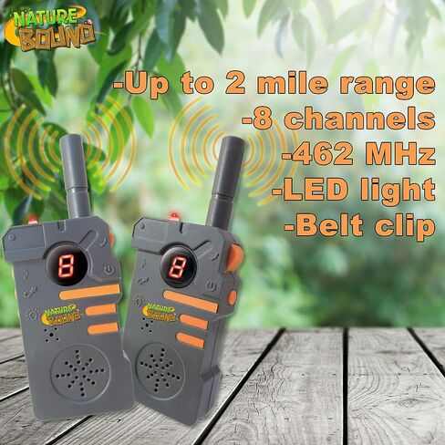 Nature Bound Walkie Talkies for Kids with Up to Two Mile Range and Built in Flashlight, 462 mhz, Set to Two, Belt Clips, for Boys and Girls Ages 5+, Grey in Saudi Arabia