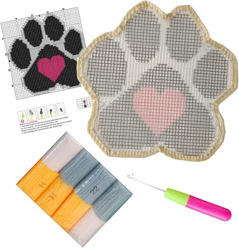 Small Size Latch Hook Rug Kits Mini Size Latch DIY Segment Embroidery with Preprinted Canvas Crochet Yarn Kits Embroidery 12'' X 12''(Paw Prints) in Saudi Arabia