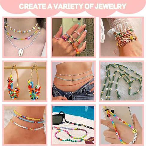17280 قطعة من الخرز الزجاجي لمجموعة صنع المجوهرات، 144 لونًا من الخرز الصغير 4 مم مع ملحقات لصنع الأساور والخواتم والقلائد، DIY، هدية، حرفية in Kuwait