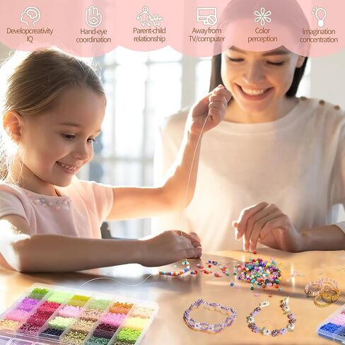 17280 قطعة من الخرز الزجاجي لمجموعة صنع المجوهرات، 144 لونًا من الخرز الصغير 4 مم مع ملحقات لصنع الأساور والخواتم والقلائد، DIY، هدية، حرفية in Kuwait