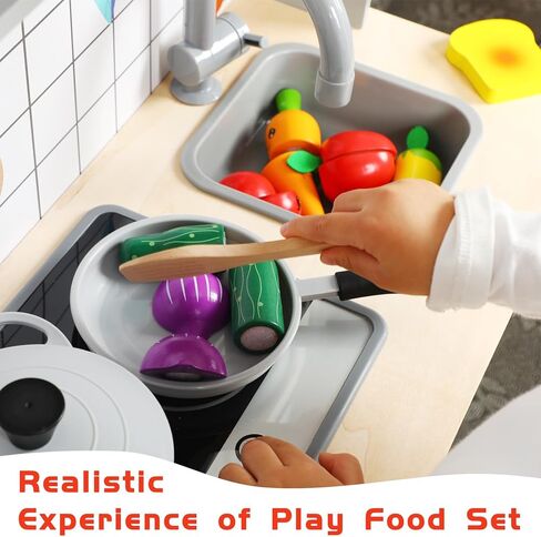 Dorjee Wood Play Food, Kitchen Toys for Kids Age 3-5, Toy Fruits and Vegetables for Toddlers, Velcro Food Cutting Toys for Pretend Play, Gifts for 2 Year Old in Kuwait