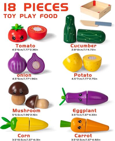 Dorjee Wood Play Food, Kitchen Toys for Kids Age 3-5, Toy Fruits and Vegetables for Toddlers, Velcro Food Cutting Toys for Pretend Play, Gifts for 2 Year Old in Kuwait