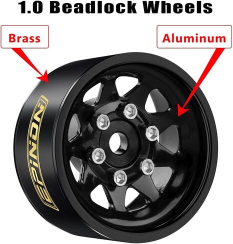 1.0 Beadlock Wheel with Brass Clamp Ring for 1/18 TRX4M 1/24 Axial SCX24 FMS FCX24 RC Crawler Car Upgrade Accessories (4Pcs Black) in Saudi Arabia