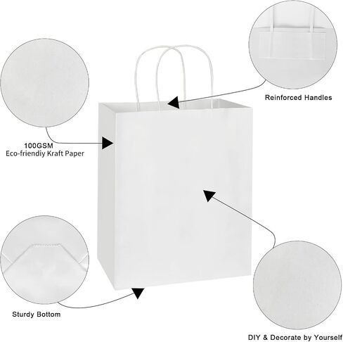Toovip 90 Pack Plain Brown Kraft Paper Bags with Handles Bulk, Multiple 3 Assorted Sizes Gift Bags for Favors Grocery Retail Party Birthday Shopping Business Goody Craft Merchandise Take Out Sacks in Kuwait