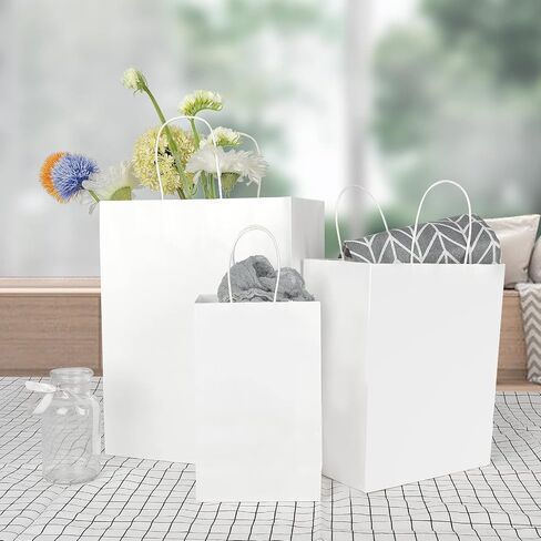 Toovip 90 Pack Plain Brown Kraft Paper Bags with Handles Bulk, Multiple 3 Assorted Sizes Gift Bags for Favors Grocery Retail Party Birthday Shopping Business Goody Craft Merchandise Take Out Sacks in Kuwait