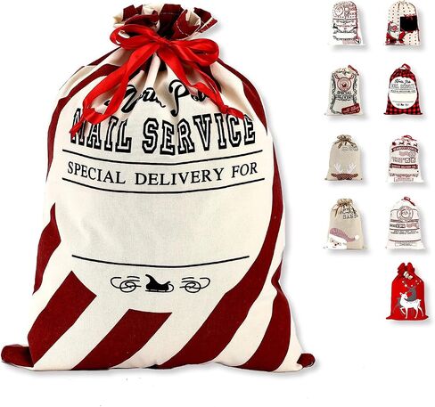 LessMo Christmas Santa Sack، حقيبة هدايا كبيرة من قماش عيد الميلاد مع رباط، [مكان لكتابة التمنيات] أفضل هدية شخصية قابلة لإعادة الاستخدام، لتخزين عبوات عيد الميلاد، هدايا لوازم حفلات عيد الميلاد in Kuwait