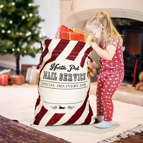 LessMo Christmas Santa Sack، حقيبة هدايا كبيرة من قماش عيد الميلاد مع رباط، [مكان لكتابة التمنيات] أفضل هدية شخصية قابلة لإعادة الاستخدام، لتخزين عبوات عيد الميلاد، هدايا لوازم حفلات عيد الميلاد in Kuwait