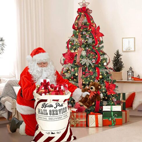 LessMo Christmas Santa Sack، حقيبة هدايا كبيرة من قماش عيد الميلاد مع رباط، [مكان لكتابة التمنيات] أفضل هدية شخصية قابلة لإعادة الاستخدام، لتخزين عبوات عيد الميلاد، هدايا لوازم حفلات عيد الميلاد in Kuwait