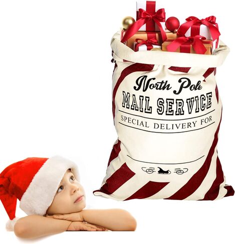 LessMo Christmas Santa Sack، حقيبة هدايا كبيرة من قماش عيد الميلاد مع رباط، [مكان لكتابة التمنيات] أفضل هدية شخصية قابلة لإعادة الاستخدام، لتخزين عبوات عيد الميلاد، هدايا لوازم حفلات عيد الميلاد in Kuwait