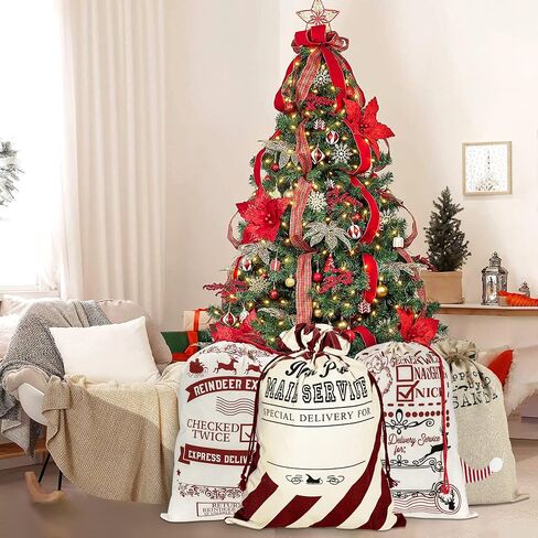 LessMo Christmas Santa Sack، حقيبة هدايا كبيرة من قماش عيد الميلاد مع رباط، [مكان لكتابة التمنيات] أفضل هدية شخصية قابلة لإعادة الاستخدام، لتخزين عبوات عيد الميلاد، هدايا لوازم حفلات عيد الميلاد in Kuwait