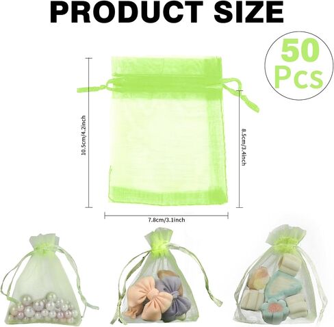 Organza Bags, White Organza Bags, 50Pcs, Sheer Organzas Bag 3 x 4 inch, Jewelry Gift Bags, Party Favor Bags with Drawstring, Mesh Gift Pouches Mini Candy Pouch for Wedding Christmas Party in Kuwait