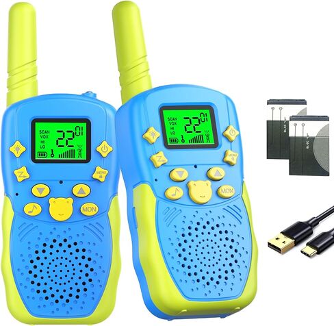 Rechargeable Walkie Talkies for Kids 22 Channels 2 Way Radio Toy with 2×1200mAh Lithium Battery Backlit LCD Flashlight 3 KM Long Range for Boys Girls Birthday (Black) in Saudi Arabia