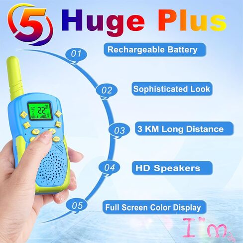 Rechargeable Walkie Talkies for Kids 22 Channels 2 Way Radio Toy with 2×1200mAh Lithium Battery Backlit LCD Flashlight 3 KM Long Range for Boys Girls Birthday (Black) in Saudi Arabia
