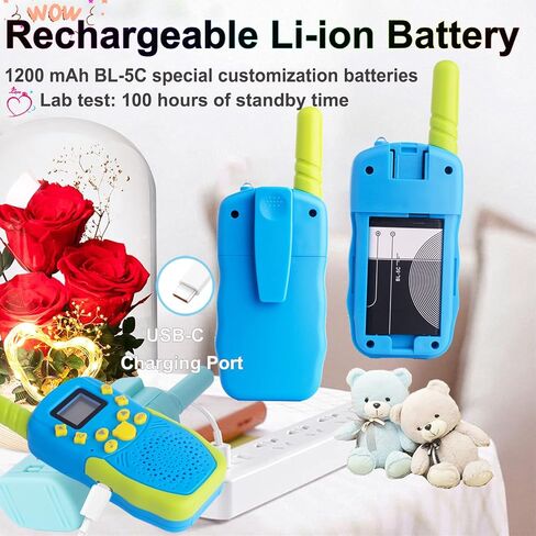Rechargeable Walkie Talkies for Kids 22 Channels 2 Way Radio Toy with 2×1200mAh Lithium Battery Backlit LCD Flashlight 3 KM Long Range for Boys Girls Birthday (Black) in Saudi Arabia
