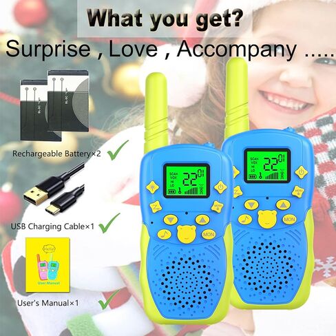 Rechargeable Walkie Talkies for Kids 22 Channels 2 Way Radio Toy with 2×1200mAh Lithium Battery Backlit LCD Flashlight 3 KM Long Range for Boys Girls Birthday (Black) in Saudi Arabia