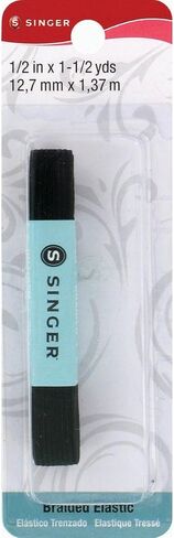 SINGER 73912 Braided Polyester Elastic Blister Card, 1/2-Inch by 1-1/2-Yard, Black in Saudi Arabia