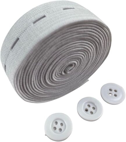 Buttonholes Elastic Flat Sewing Band Spool with Button 15mm, Elastic Stretchable, Ideal for DIY Waistbands,Necklines 3/4 inch × 2 Yards. (Black) in Kuwait