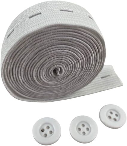 Buttonholes Elastic Flat Sewing Band Spool with Button 15mm, Elastic Stretchable, Ideal for DIY Waistbands,Necklines 3/4 inch × 2 Yards. (Black) in Kuwait