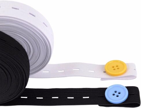 Buttonholes Elastic Flat Sewing Band Spool with Button 15mm, Elastic Stretchable, Ideal for DIY Waistbands,Necklines 3/4 inch × 2 Yards. (Black) in Kuwait