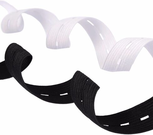 Buttonholes Elastic Flat Sewing Band Spool with Button 15mm, Elastic Stretchable, Ideal for DIY Waistbands,Necklines 3/4 inch × 2 Yards. (Black) in Kuwait