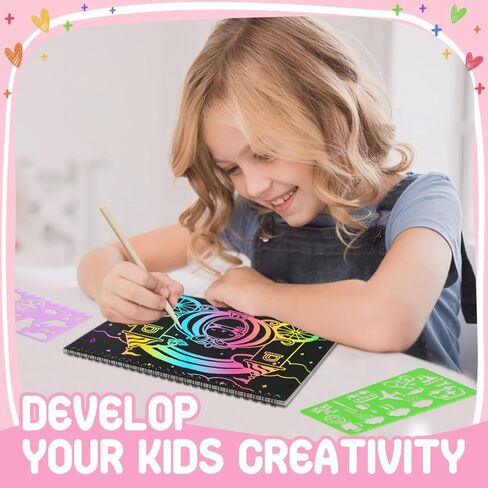 FEREDO KIDS Rainbow Scratch Notebook Paper - خدش أسود من لوازم الحرف الفنية مجموعة أدوات التلوين للأطفال الذين تتراوح أعمارهم بين 3-9 الفتيات والأولاد DIY عيد ميلاد الأطفال وأنشطة عيد الفصح هدية 4 حزمة in Kuwait