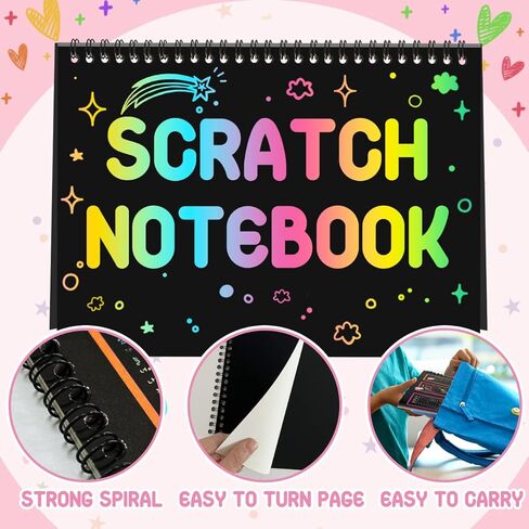 FEREDO KIDS Rainbow Scratch Notebook Paper - خدش أسود من لوازم الحرف الفنية مجموعة أدوات التلوين للأطفال الذين تتراوح أعمارهم بين 3-9 الفتيات والأولاد DIY عيد ميلاد الأطفال وأنشطة عيد الفصح هدية 4 حزمة in Kuwait