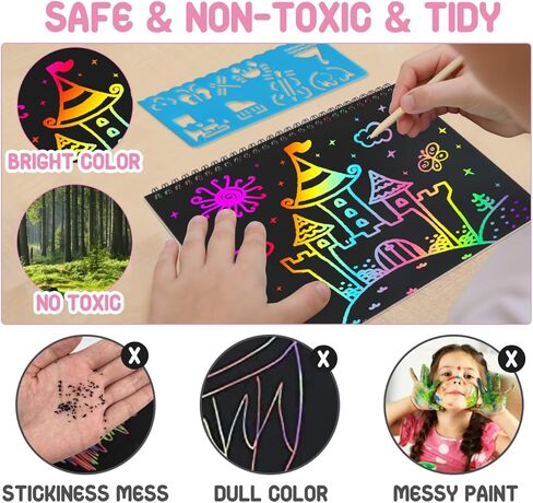 FEREDO KIDS Rainbow Scratch Notebook Paper - خدش أسود من لوازم الحرف الفنية مجموعة أدوات التلوين للأطفال الذين تتراوح أعمارهم بين 3-9 الفتيات والأولاد DIY عيد ميلاد الأطفال وأنشطة عيد الفصح هدية 4 حزمة in Kuwait