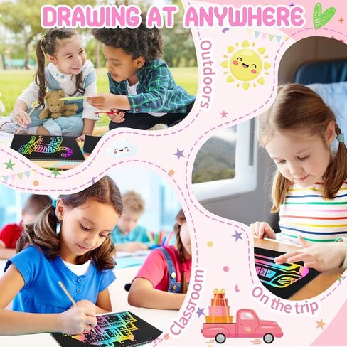 FEREDO KIDS Rainbow Scratch Notebook Paper - خدش أسود من لوازم الحرف الفنية مجموعة أدوات التلوين للأطفال الذين تتراوح أعمارهم بين 3-9 الفتيات والأولاد DIY عيد ميلاد الأطفال وأنشطة عيد الفصح هدية 4 حزمة in Kuwait