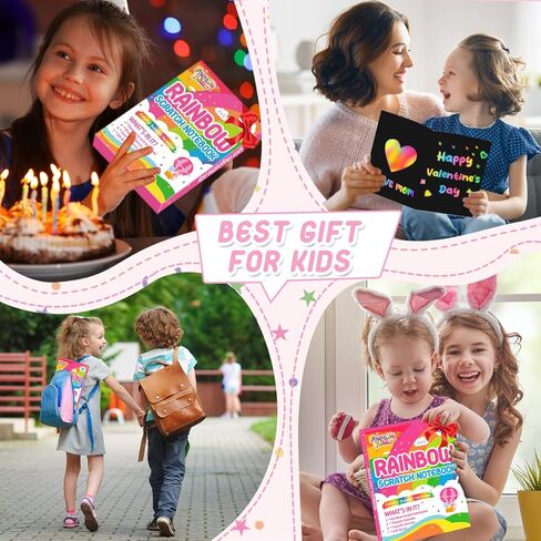FEREDO KIDS Rainbow Scratch Notebook Paper - خدش أسود من لوازم الحرف الفنية مجموعة أدوات التلوين للأطفال الذين تتراوح أعمارهم بين 3-9 الفتيات والأولاد DIY عيد ميلاد الأطفال وأنشطة عيد الفصح هدية 4 حزمة in Kuwait
