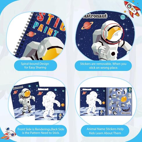homicozy 4PCS كتب الطلاء ملصقات للأطفال الذين تتراوح أعمارهم بين 4-10، ديناصور رائد الفضاء المحيط الحيوانات تصاميم الطلاء عن طريق الملصقات، ملصق بالأرقام، هدايا عيد ميلاد الحزب للأولاد 4-10، إنشاء 40 صورة في وقت واحد in Saudi Arabia