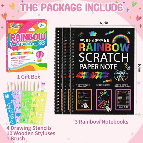 FEREDO KIDS Rainbow Scratch Notebook Paper - خدش أسود من لوازم الحرف الفنية مجموعة أدوات التلوين للأطفال الذين تتراوح أعمارهم بين 3-9 الفتيات والأولاد DIY عيد ميلاد الأطفال وأنشطة عيد الفصح هدية 4 حزمة in Kuwait